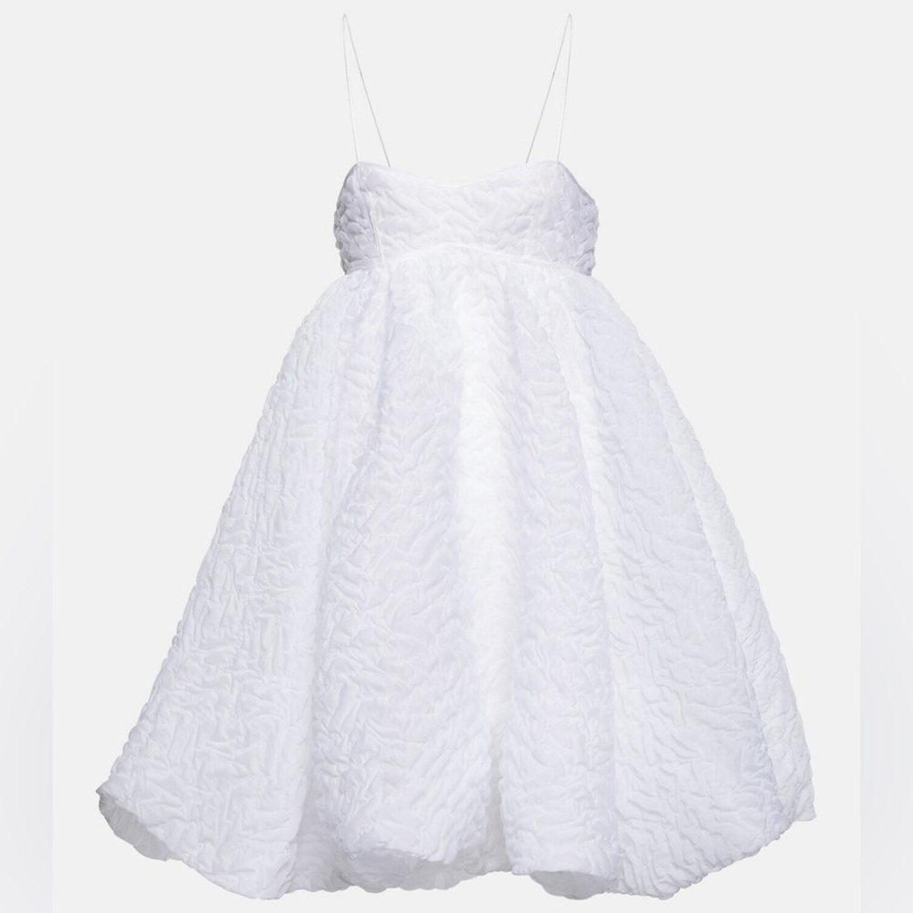 Cecilie Bahnsen White Textured Spaghetti-Strap Midi Dress